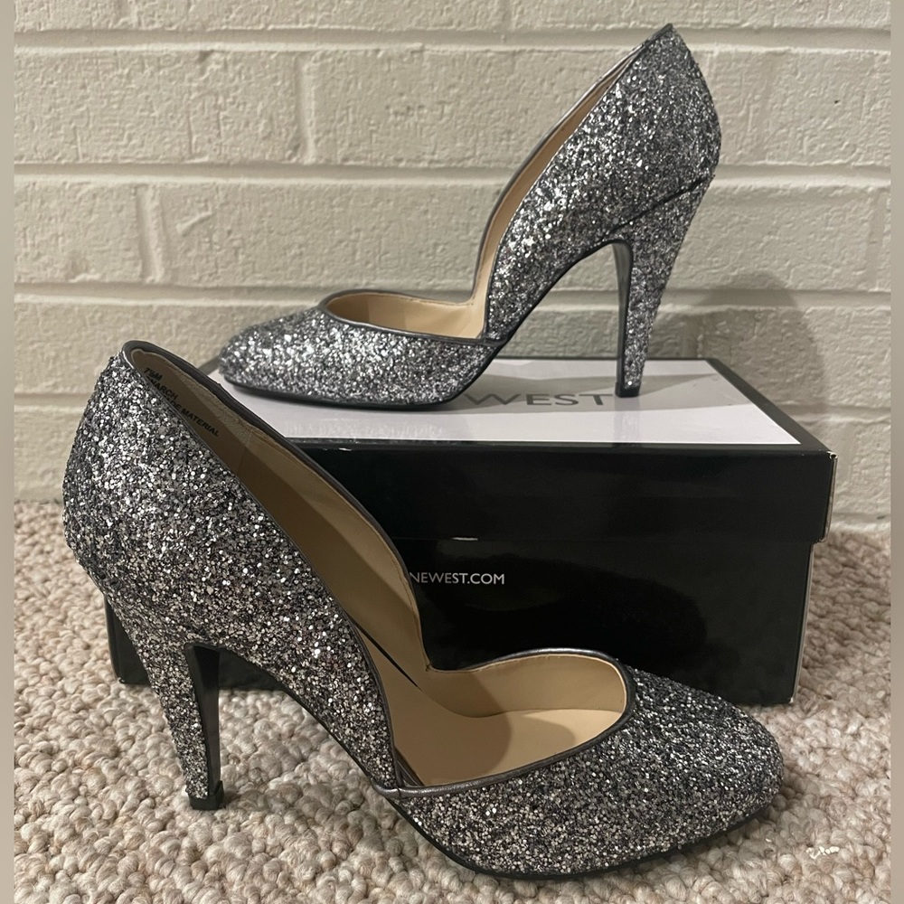 Nine West Silver Glitter Heels Size 7.5